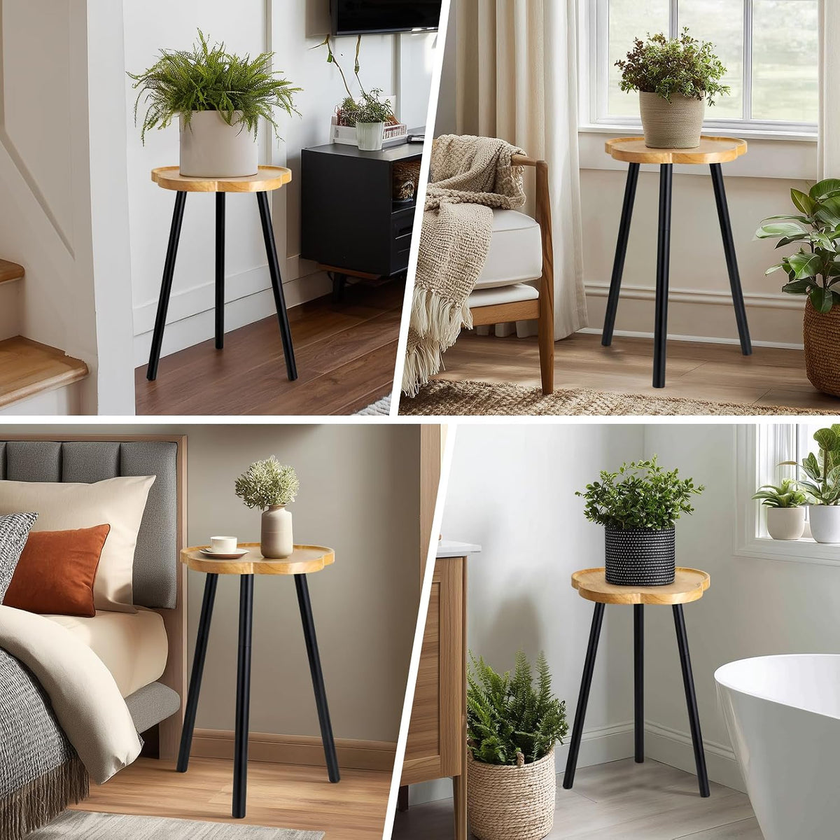 KINNARY Plant Stand Indoor, Wood Plant Table Plant Holder with Raised Design,Heavy Duty Metal Flower Pot Stand, Mid
