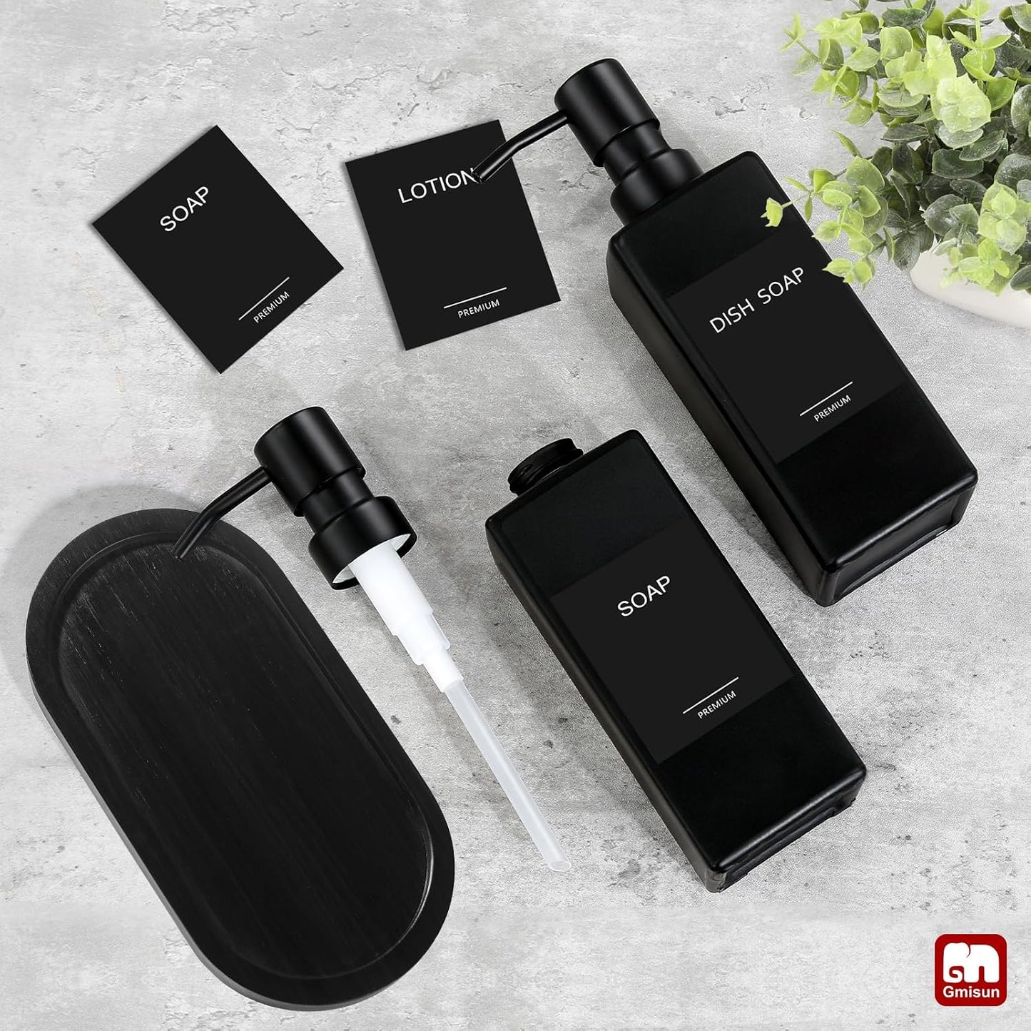 GMISUN Kitchen Soap Dispenser Set, Hand and Dish Soap Dispensers Set, Black Liquid Soap Dispenser with Tray, Refillable