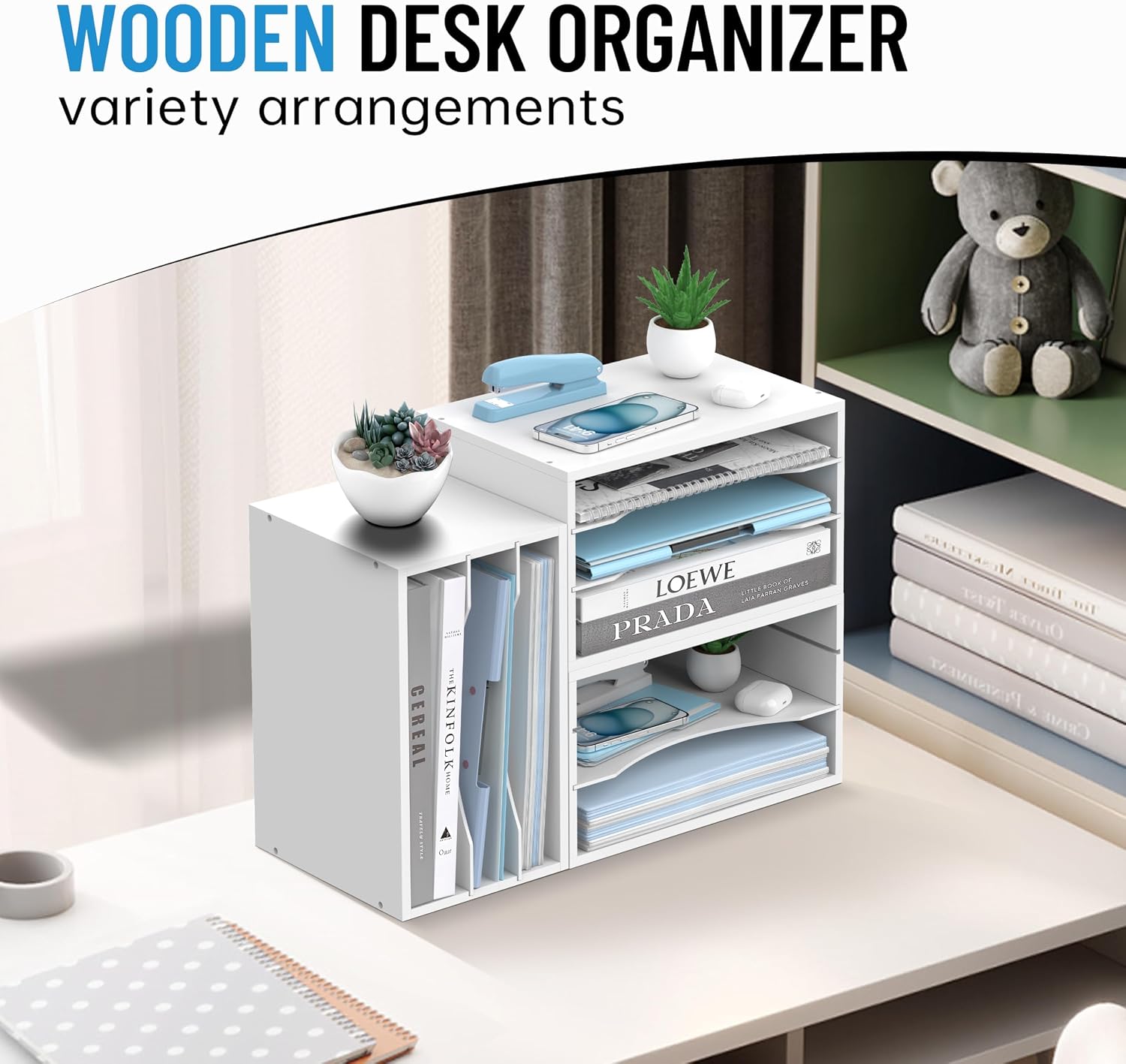 3-Tier Paper Organizer for Desk, Adjustable Mail Organizer, White | 3-Tier Paper Organizer and Mail Organizer for Desk