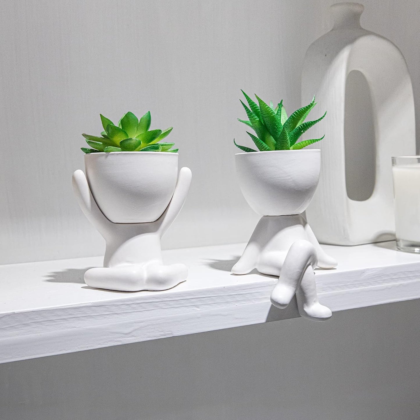 Unique Artificial Plants Succulents Office Decor for Women / A, Morden White Figurine / Set of 2