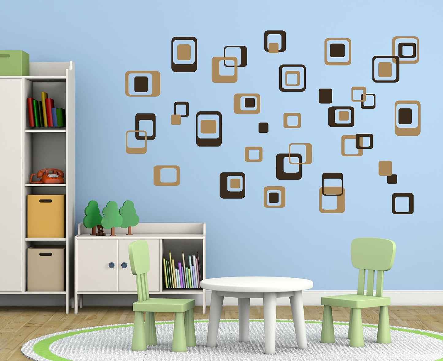 Funky R/Squares Wall Sticker Vinyl Decal 40 Piece 2 Color Retro Mod Shapes Fun Easy Peel-N-Stick