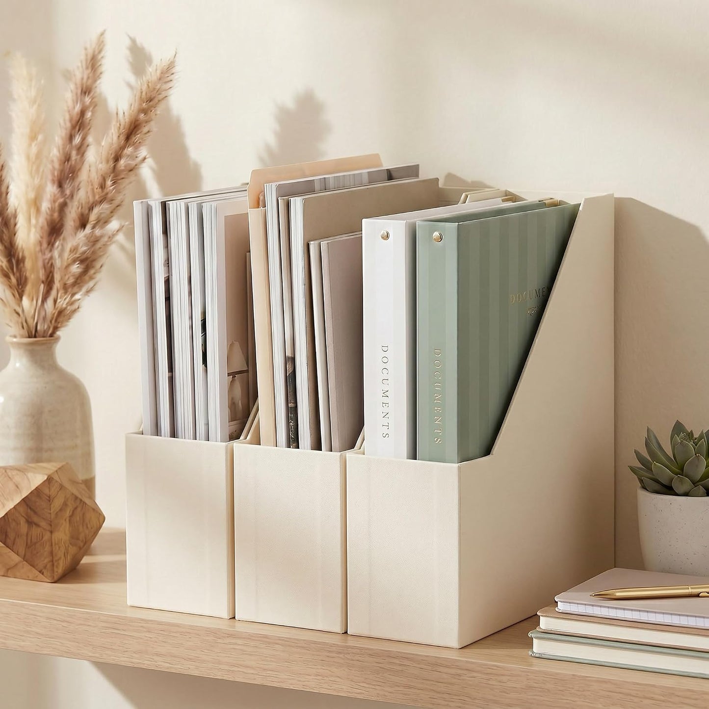 Beautiful Magazine Holder Set Of 3 - Sturdy File Holder for Desk Or Shelves | The Perfect Office Storage to