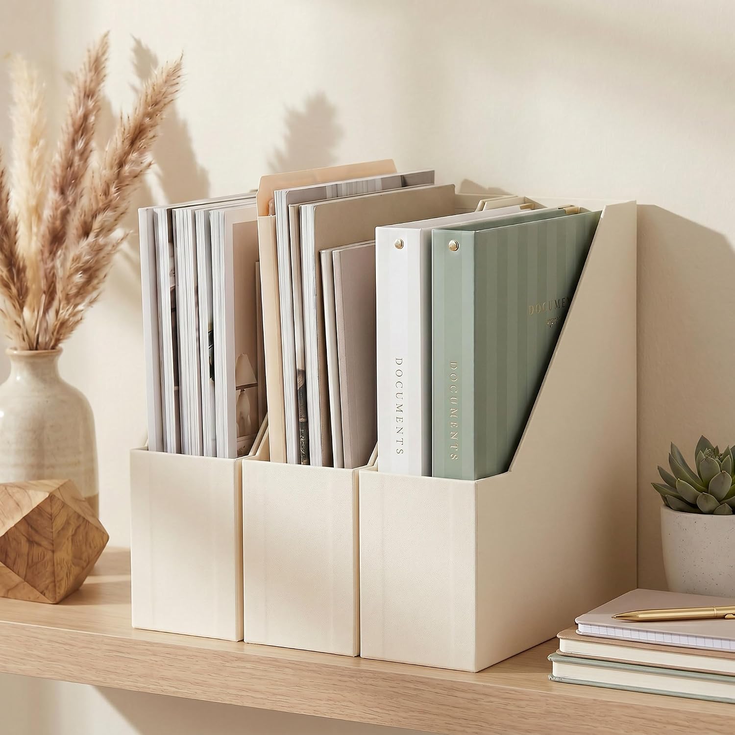 Beautiful Magazine Holder Set Of 3 - Sturdy File Holder for Desk Or Shelves | The Perfect Office Storage to