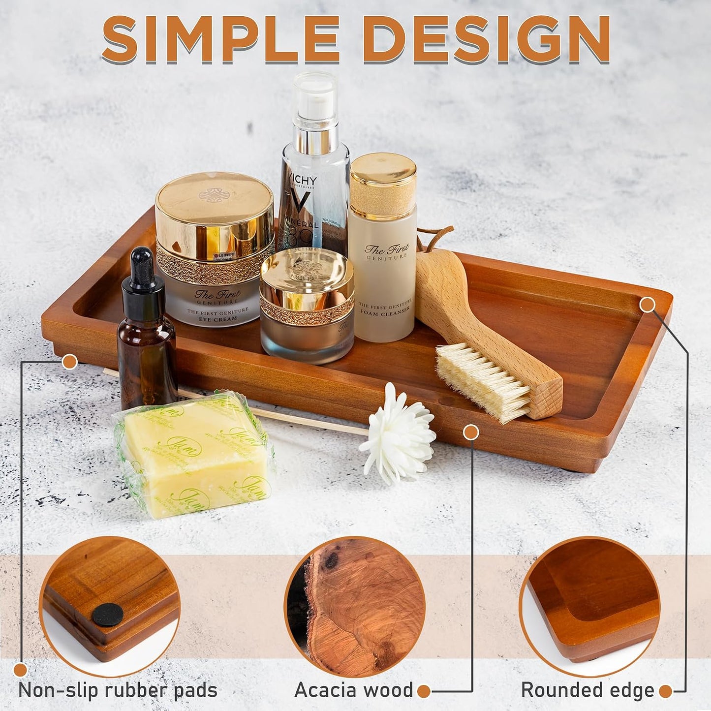 Bathroom Vanity Tray of Wood / Acacia / Natural / 11.8 x 5.9
