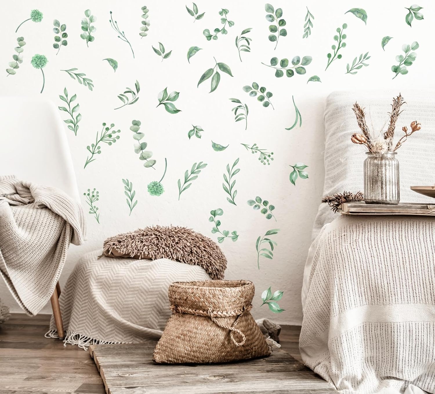 Leaves Wall Stickers Boho Leaves Wall Decals Watercolor Botanical Modern Wall / Leaf / Green