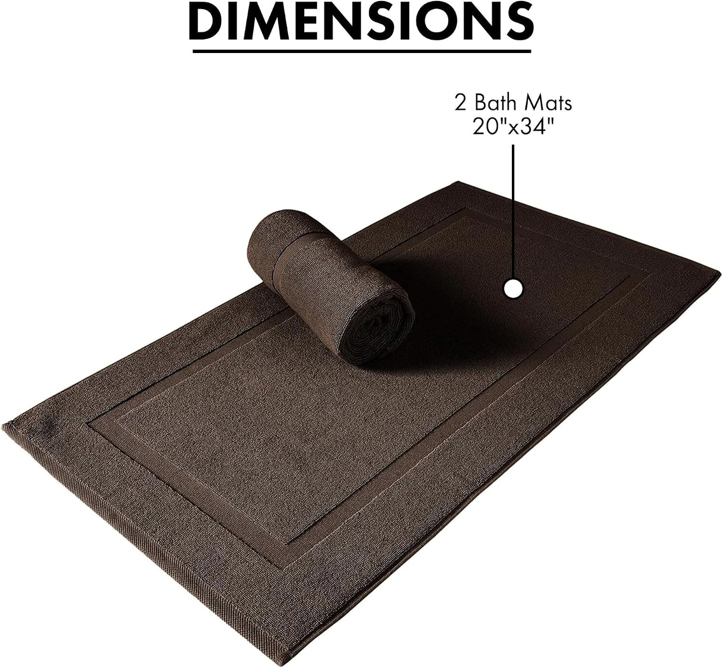 SALBAKOS 2-Piece 100% Turkish Cotton Bath Mat Towel, 20x34 inch, Chocolate | Bathroom Floor Towels, Thick Soft Most