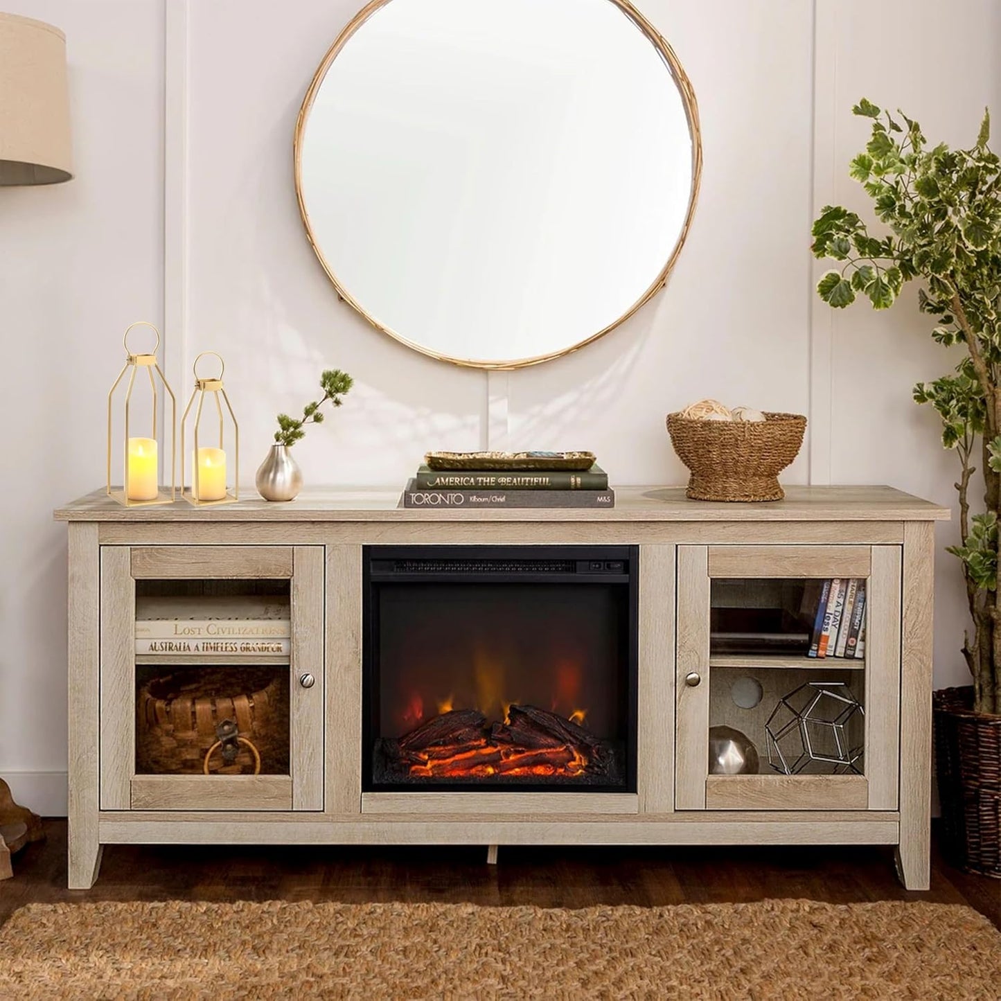 Perfnique Modern Farmhouse Lantern Decor, 15'' 12.6'' Set of 2 Gold Metal Lanterns, 2 LED 6hr Timer Flameless Candles ＆