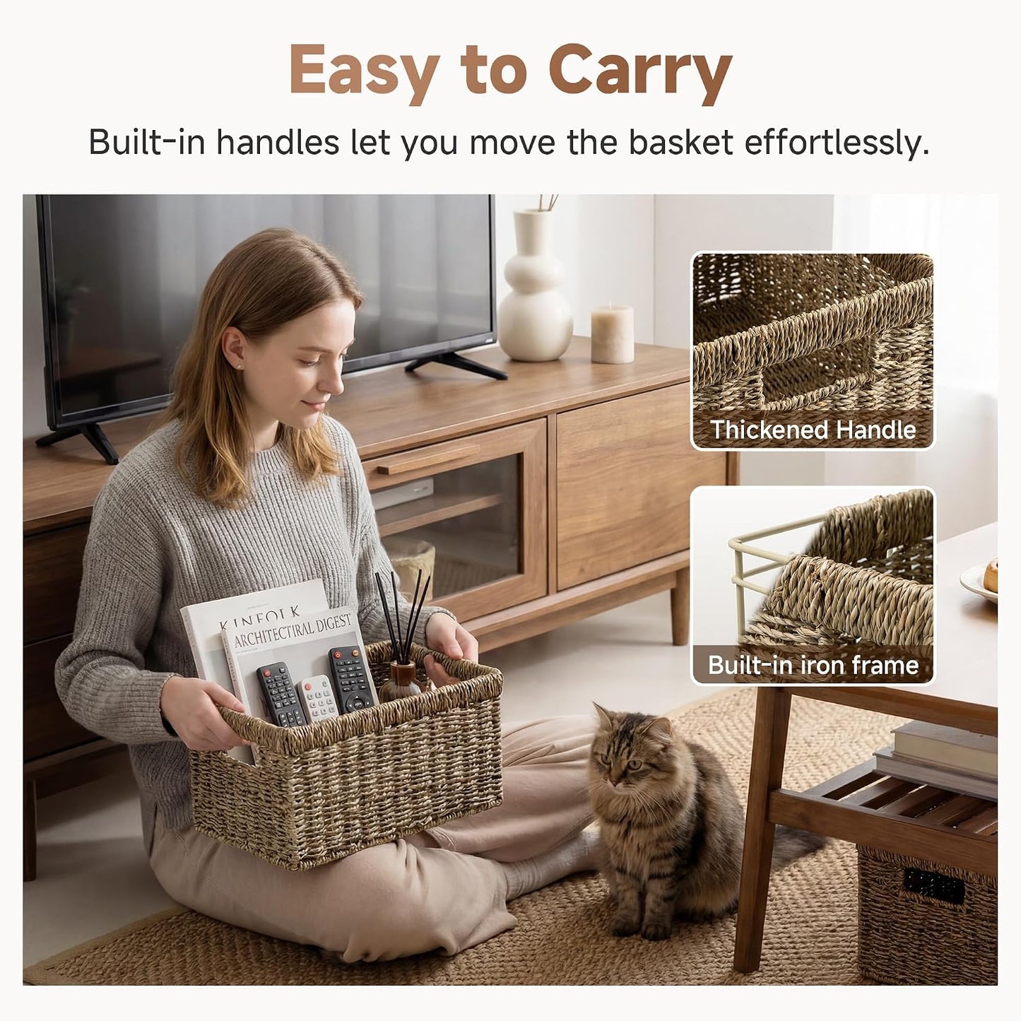 Medium Seagrass Storage Baskets / Natural / 2 x 13