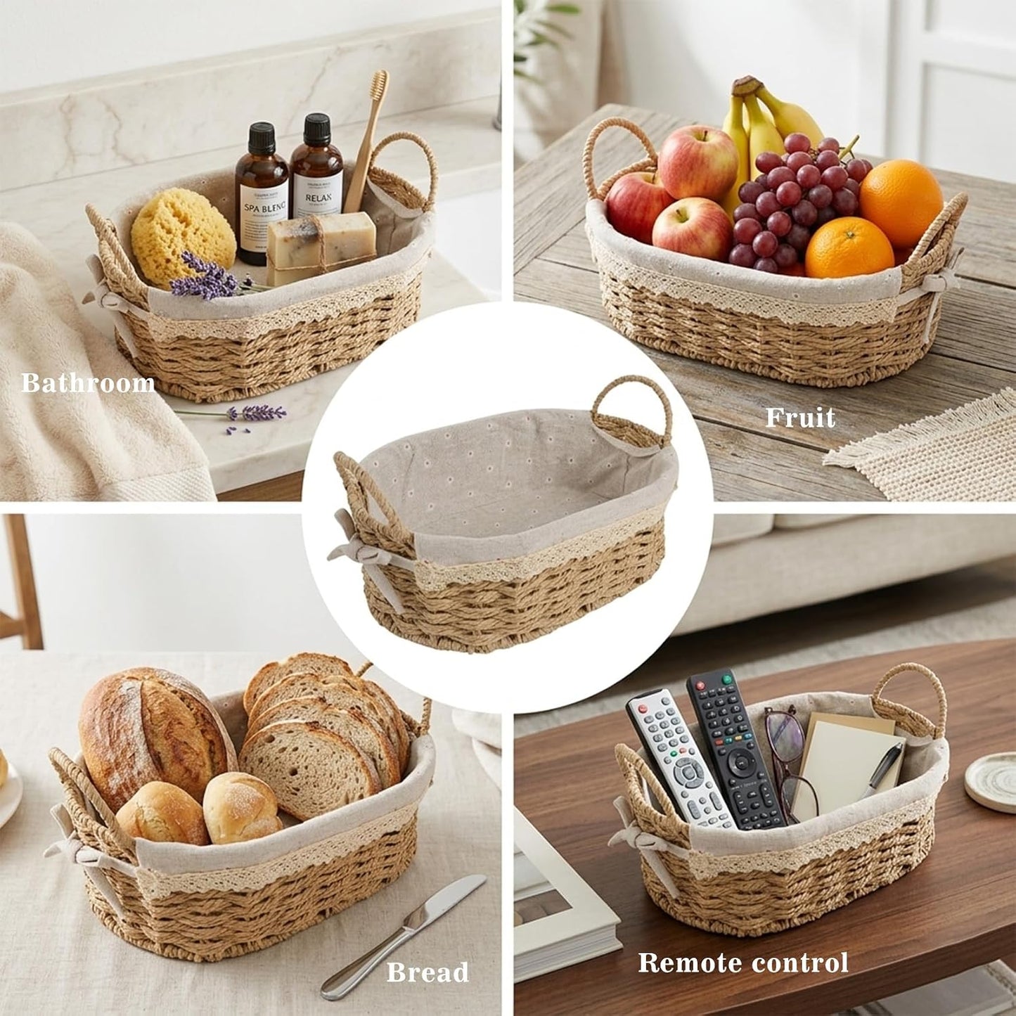 Wicker Basket / Small Woven Storage Baskets / Oval / Set of 2