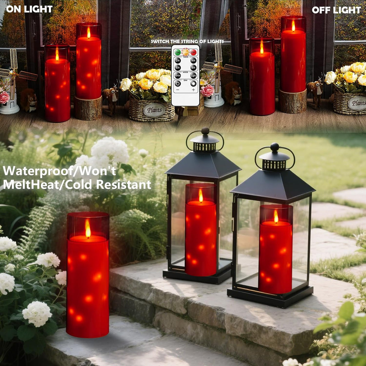 kakoya 11" x 4" Large Outdoor Waterproof Flameless LED Candles with Remote and Timer,Acrylic Pillar Candles Battery