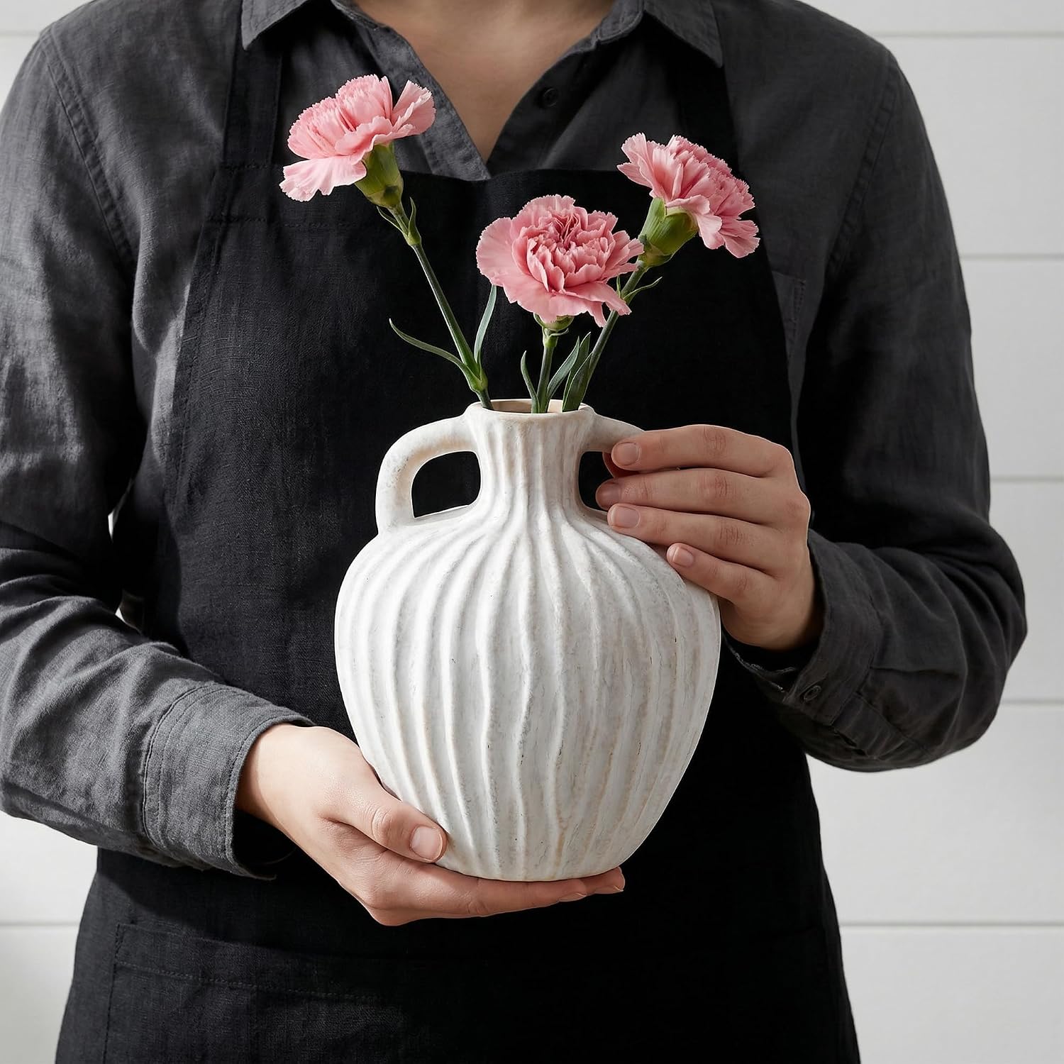 Flower Vase Ceramic Vase Small Vase for Pampas Grass Home Decor Modern Boho / White / Set of 2
