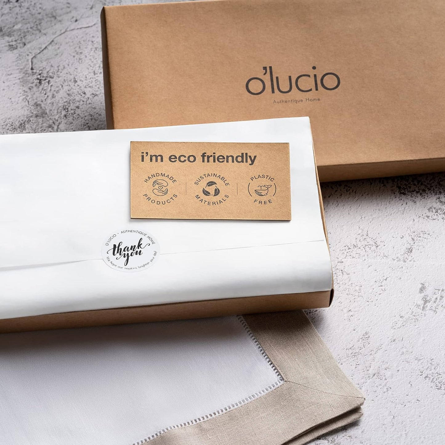 Linen Napkins 20 x 20 inch - 100% Pure Linen White and Natural Dinner Napkins Set of 4 - Hemstitch Napkins Cloth
