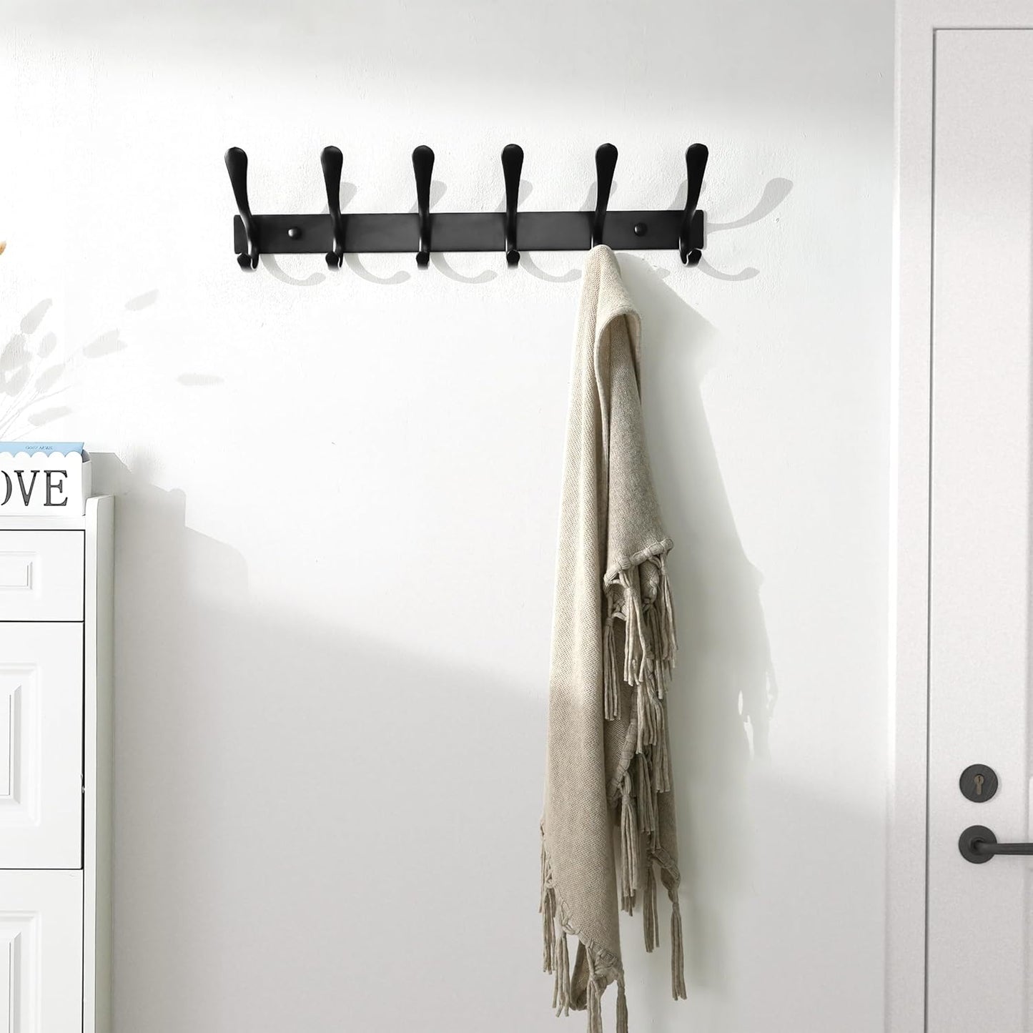 SKOLOO Heavy Duty Wall Mounted Coat Rack - 6 Hooks, Stainless Steel, Pack of 2, Sturdy Coat Hooks for Hanging Clothes