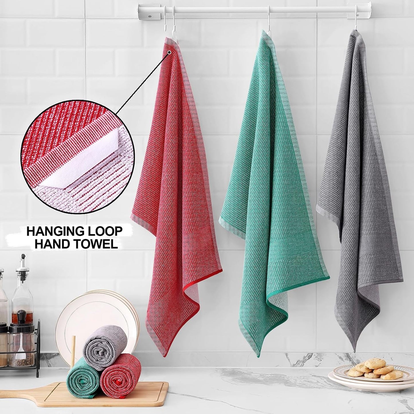 Homaxy 380 GSM Cotton Premium Kitchen Towels 6 Pack, 18"x 28", Mix | Flat and Terry Dish Towels, Highly Absorbent Tea