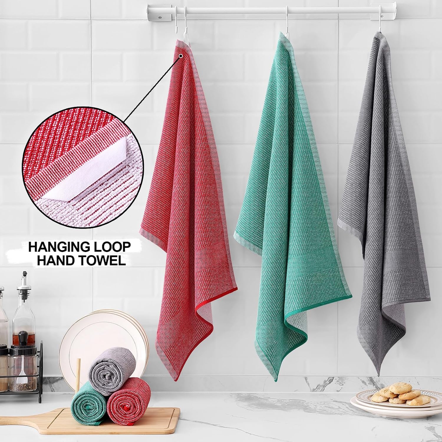 Homaxy 380 GSM Cotton Premium Kitchen Towels 6 Pack, 18"x 28", Mix | Flat and Terry Dish Towels, Highly Absorbent Tea