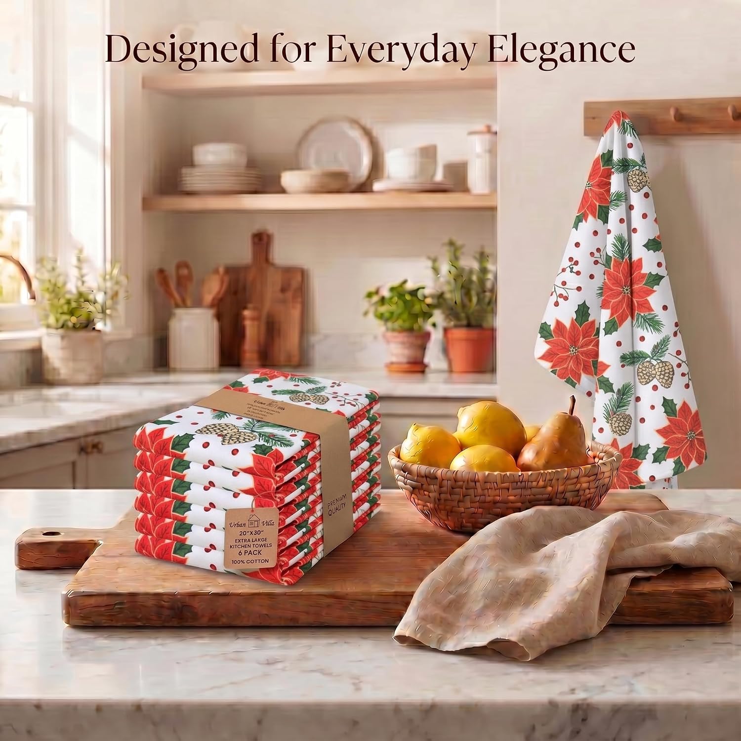 Urban Villa Kitchen Towels Cotton Dish Towels 20”x30”(Set of 6) Pinecone