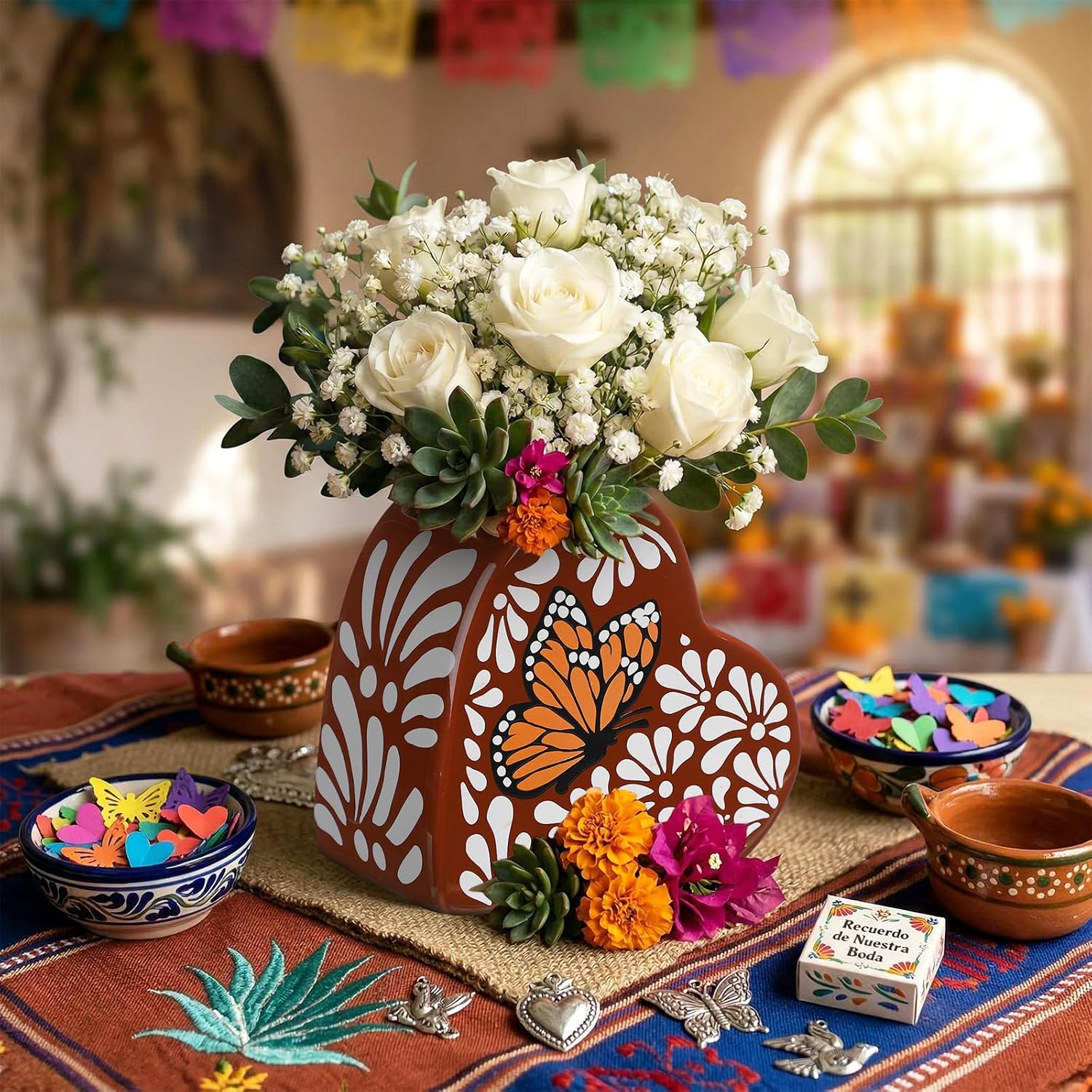 Mexican Ceramic Vases Talavera Monarch Butterfly Flower Vase Clay Cantaritos De Barro Mexicanos