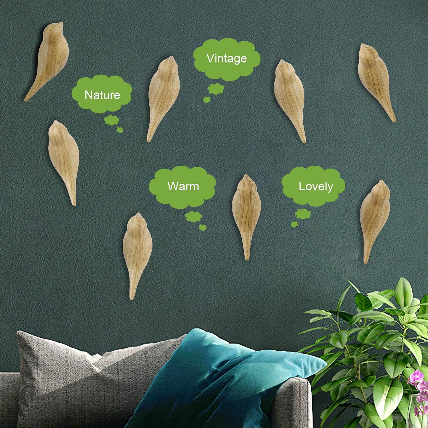 Wood Grain Bird Coat Hooks / Forest A