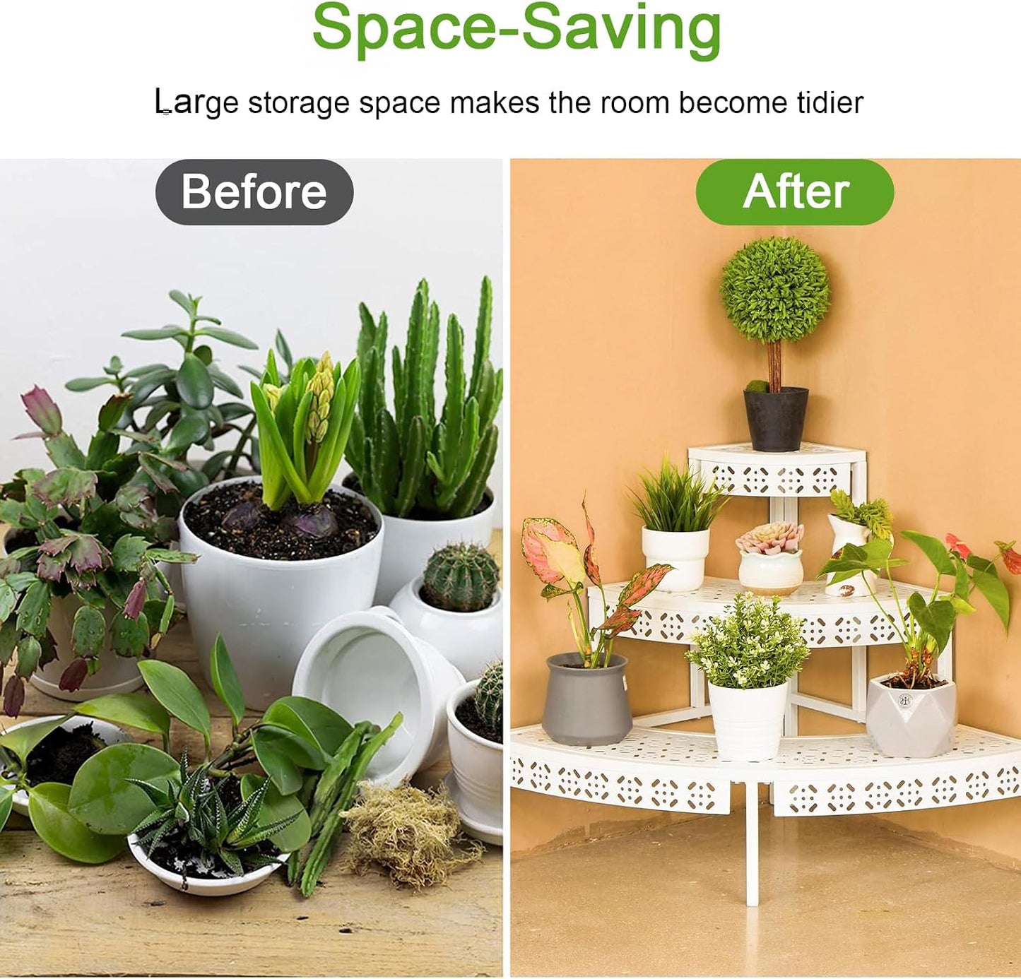 aboxoo 3-Tier Metal Plant Stand, Quarter Round Stair-Step Corner Shelf | Holds multiple flower pots,Indoor/outdoor
