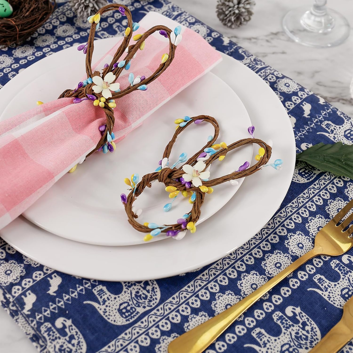 Flower Napkins Holder / Rattan Bunny / Set of 8