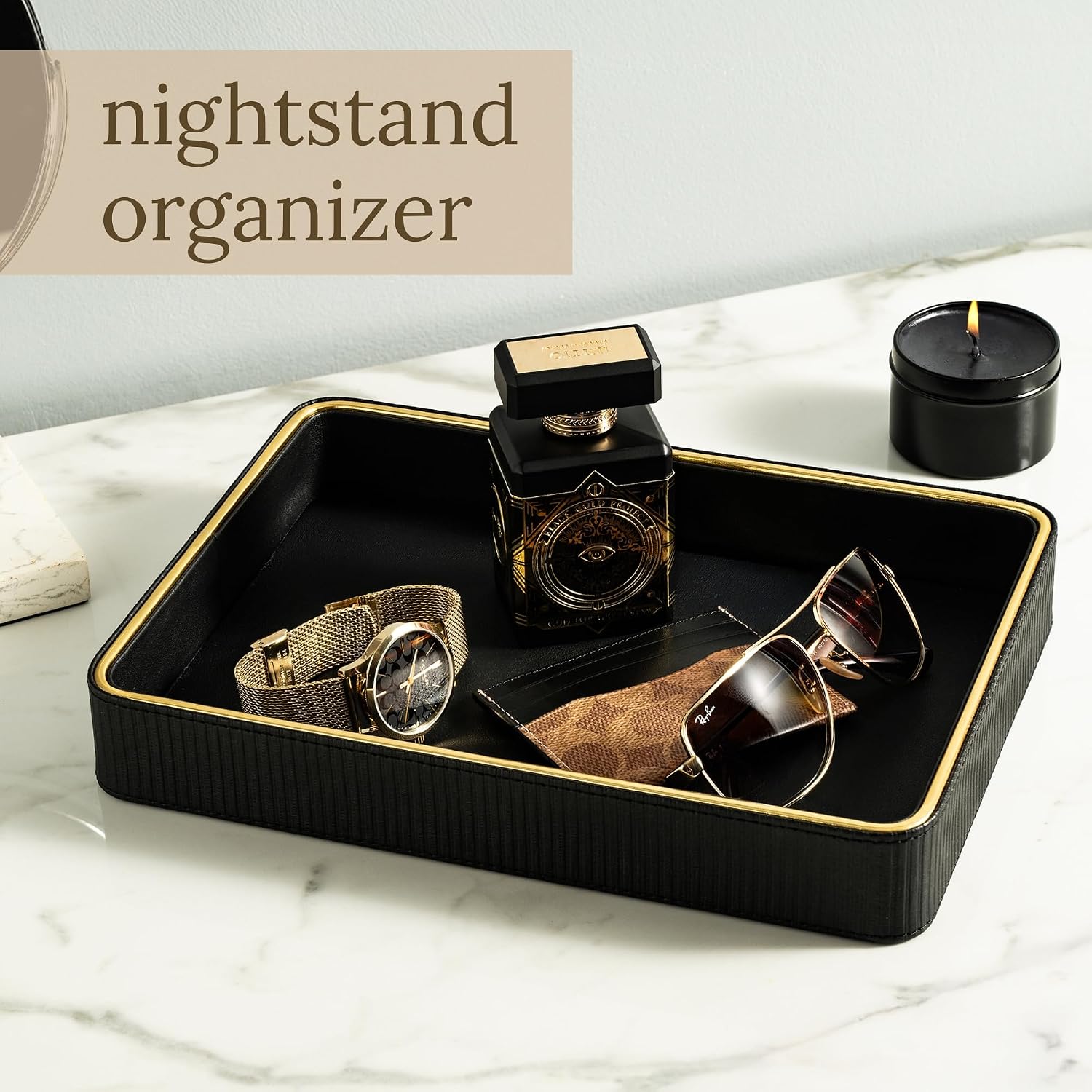 Cologne Tray / Mens Valet Catch All Trays / Black / 8 x 11 x 1.8