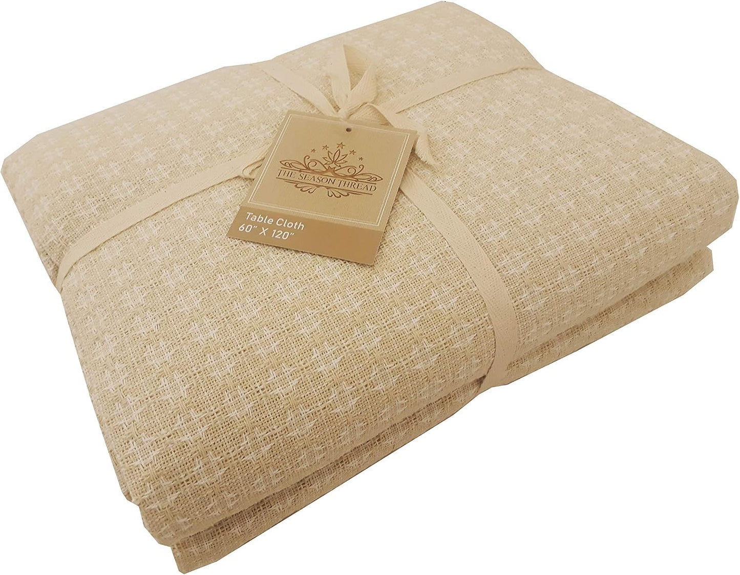 Table Cloth, Natural/Ivory Woven Fringed, 100% Cotton Table Cover, Size 60x120 Inch, Suitable for Formal Dining