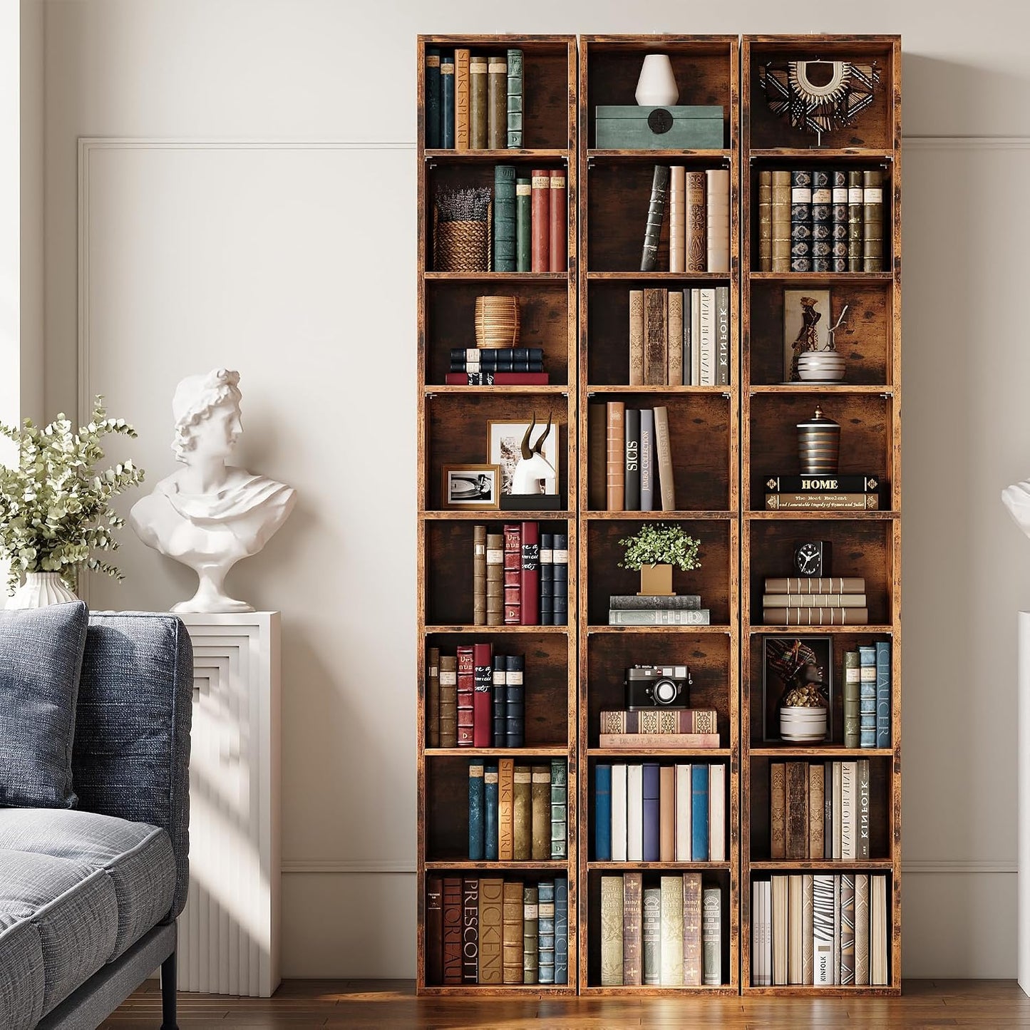 Floor Standing Display Storage Shelves in Tall / Vintage Brown / 71 Inch