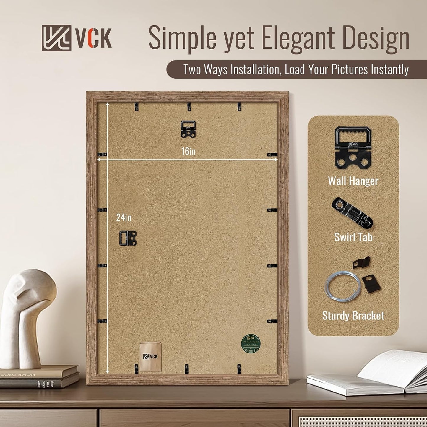 VCK 16x24 Frame Walnut 4 Pack, Wide Thick Wood Border, for Poster/Prints | Exclusive Woodgrain, Wall Hanging, HD