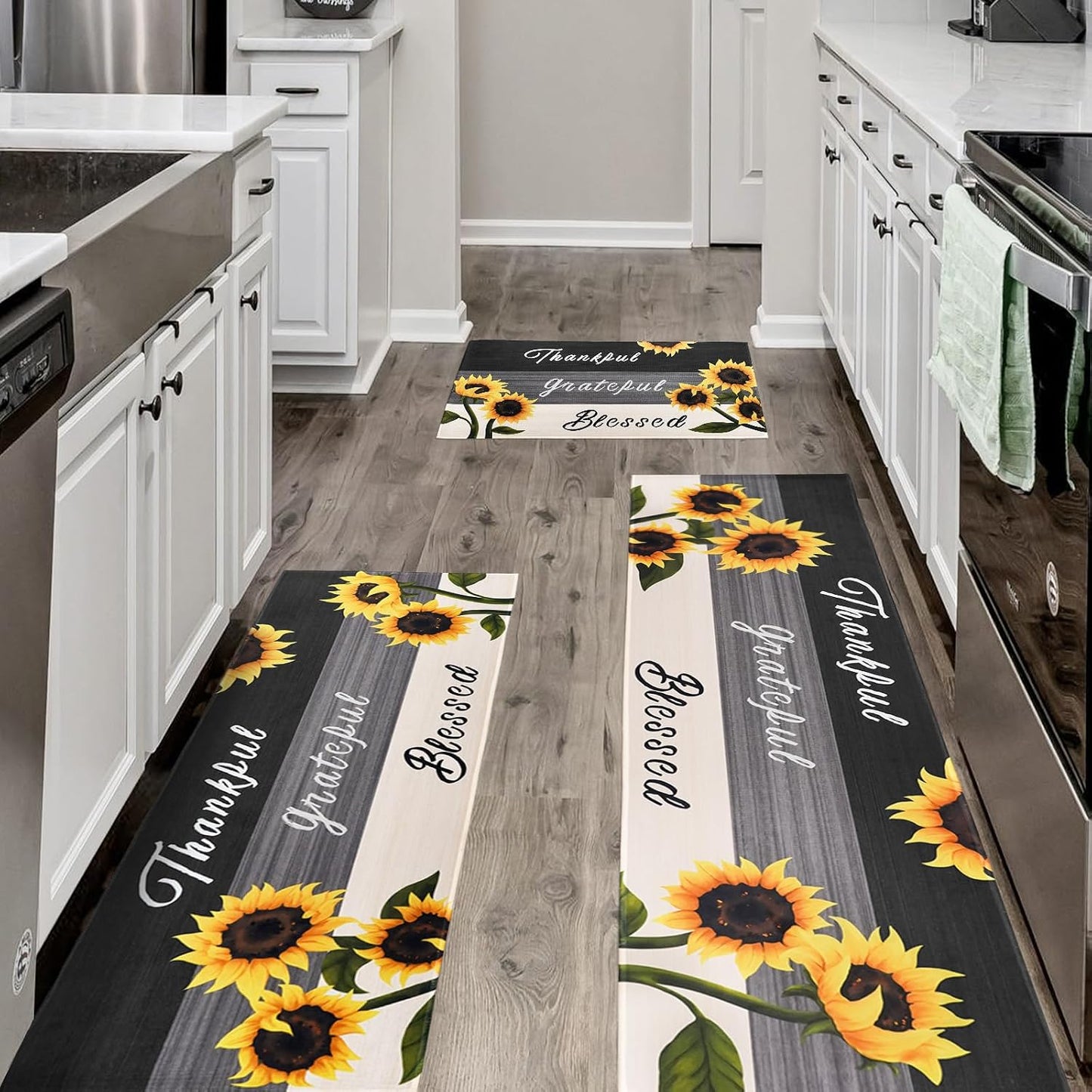 Arenarug Upgrade Scalloped Kitchen Mats for Floor 2PC, Navy Kitchen Rugs