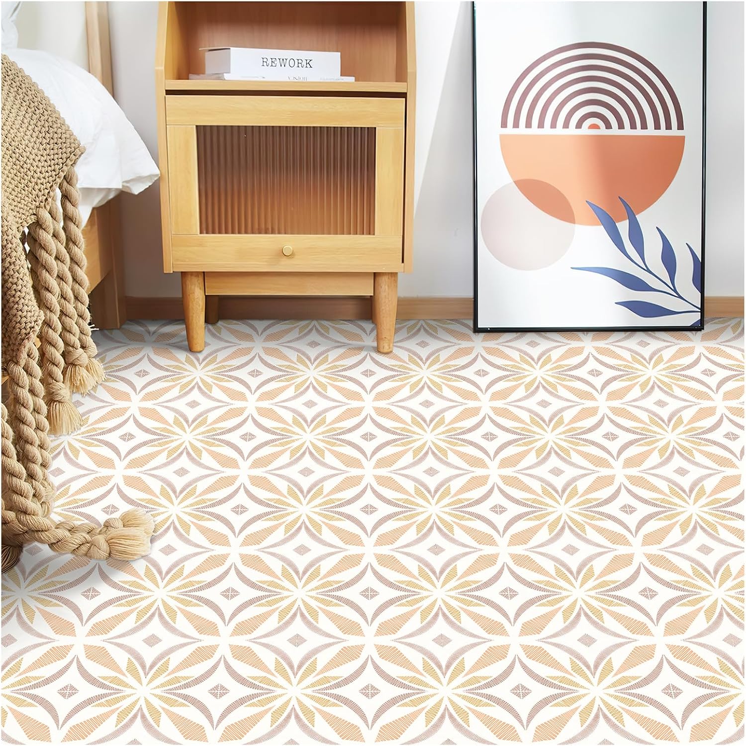 Peel and Stick Floor Tile / Orange / 7.87 x 7.87 / Set of 20