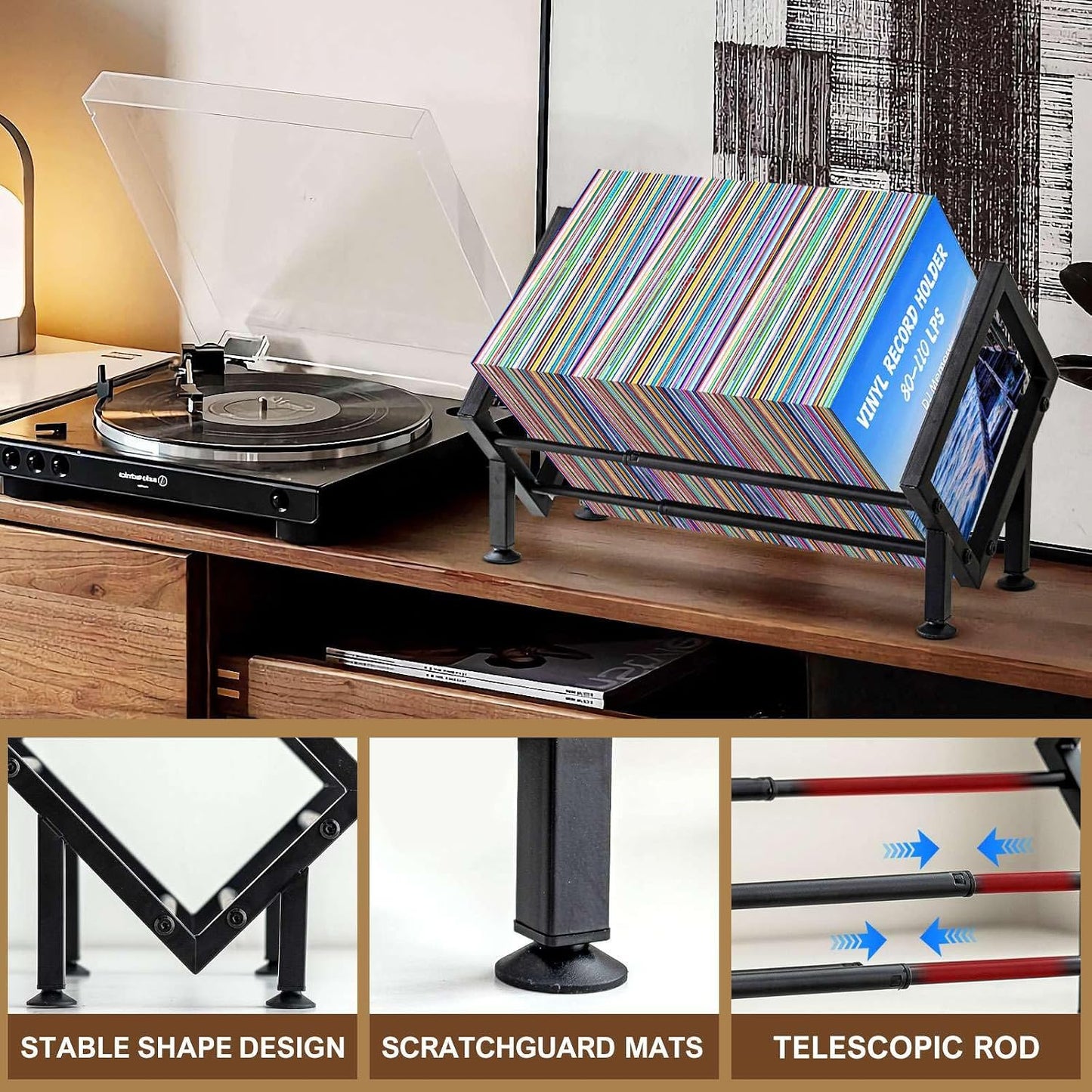 Adjustable Desktop Bookshelf for Desk Book Organizer, Tilting Tabletop Bookshelf in Office Home/Bedroom, Vinyl Record