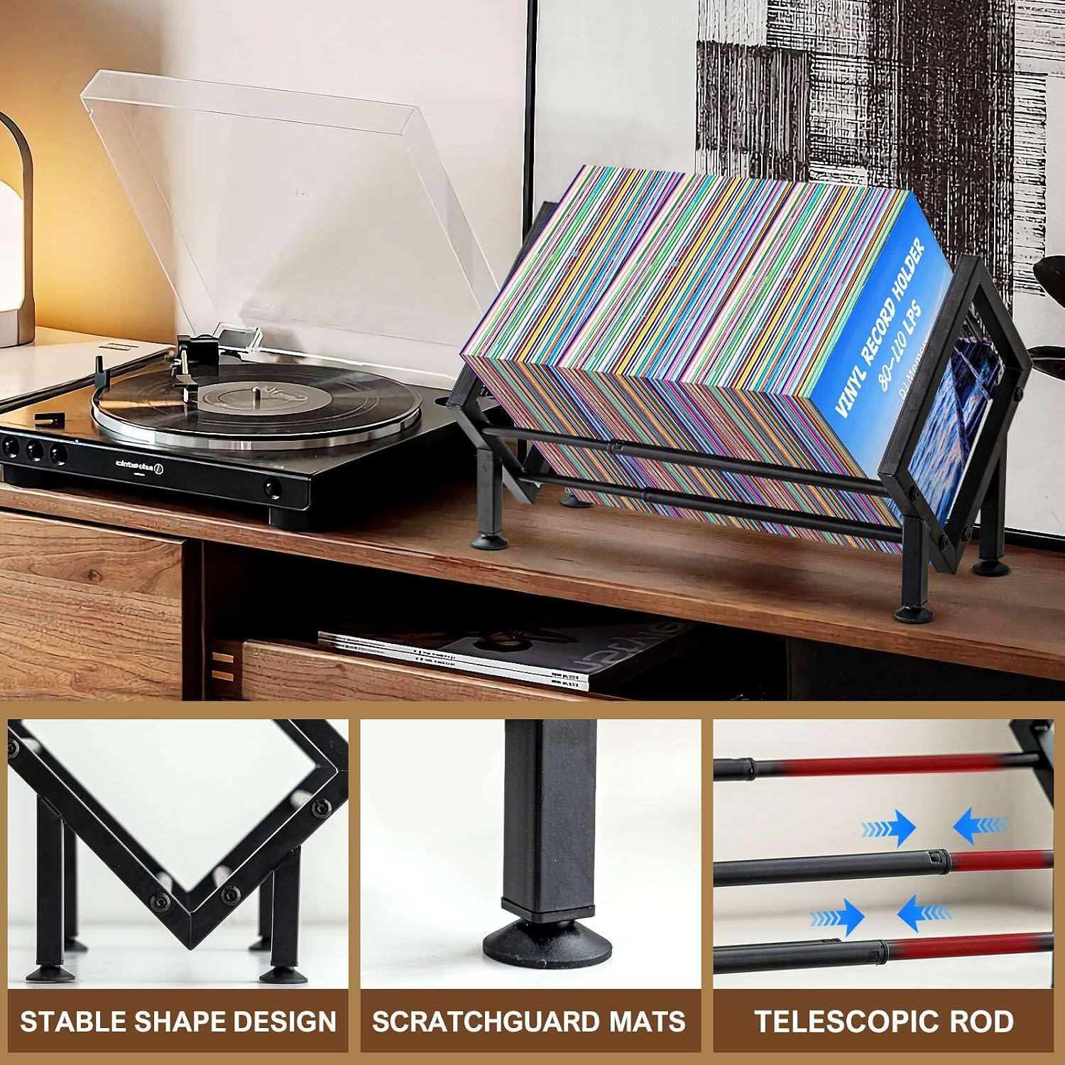 Adjustable Desktop Bookshelf for Desk Book Organizer, Tilting Tabletop Bookshelf in Office Home/Bedroom, Vinyl Record