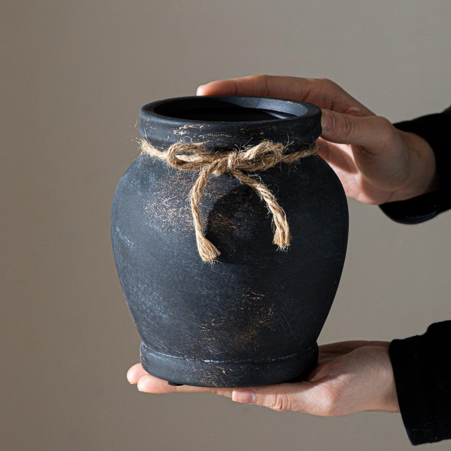 Handcrafted distressed black ceramic vase / Antique Black / 6.5 Inch