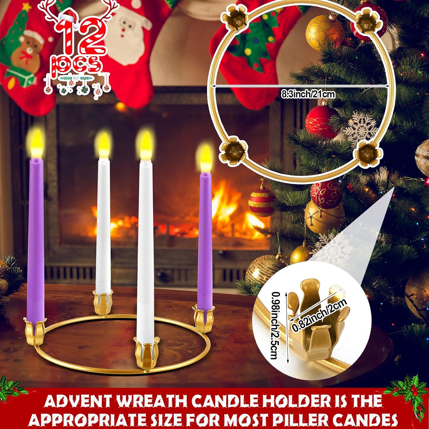 Thyle 12 Pcs Metal Christmas Advent Wreath Rings Bulk Gold Advent Wreath Candle Holder Xmas DIY Taper Candle Rings