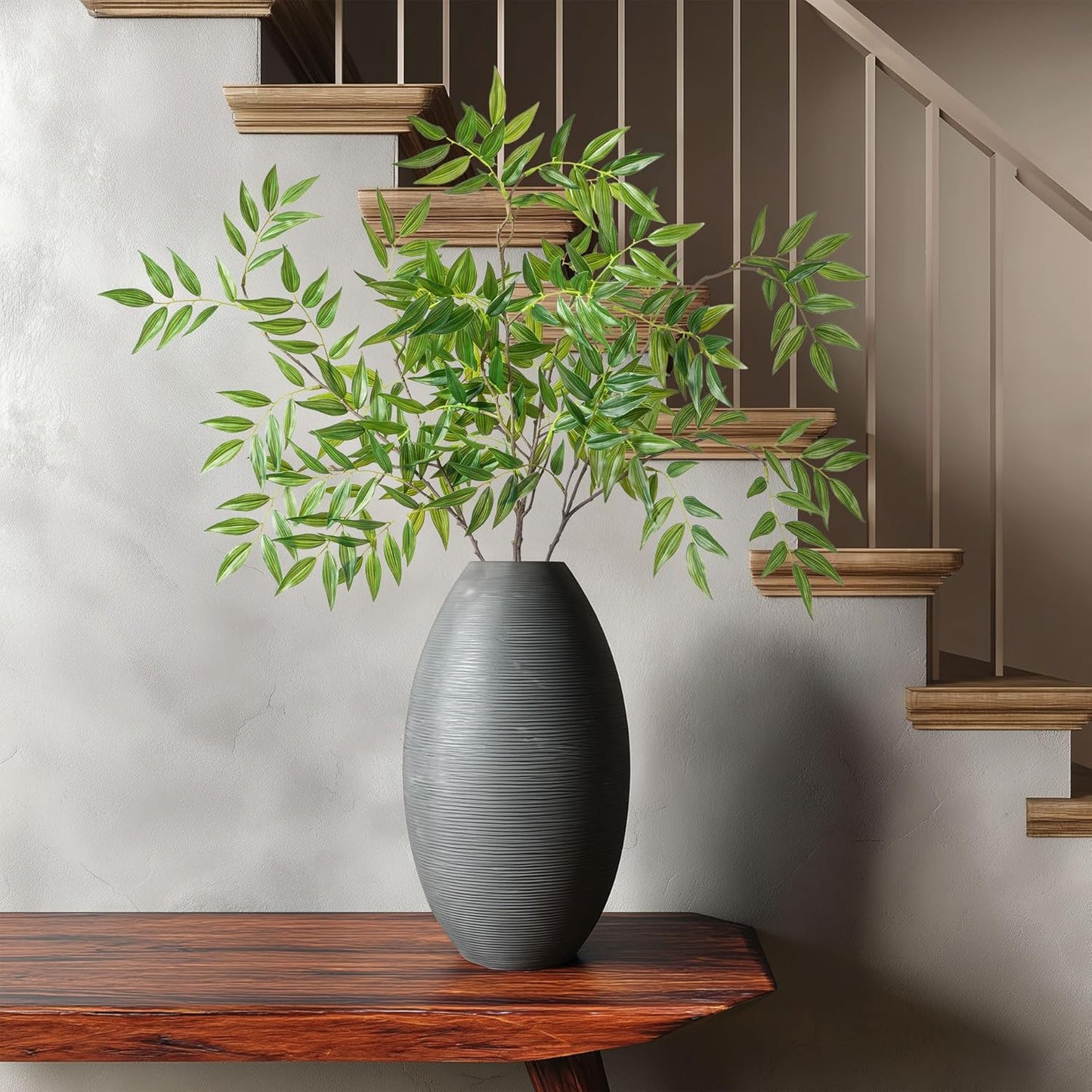 Fake Plants Faux Bamboo Leaves Stems Artificial Greenery Stems Artificial / Green-zyj4 / 32.3 Inch