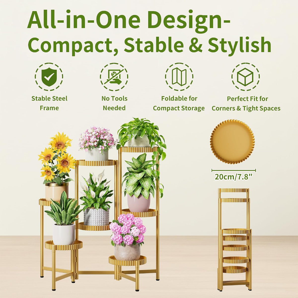7 Tier Large Tiered Plant Stand Indoor, 7.9 Inch Wide Tall Corner Metal Plant Stands Outdoor for Multiple Plants
