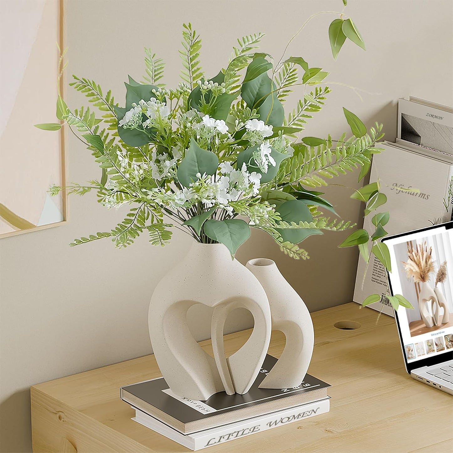 Heart Shaped Ceramic Vase / Pearl White / Set of 2