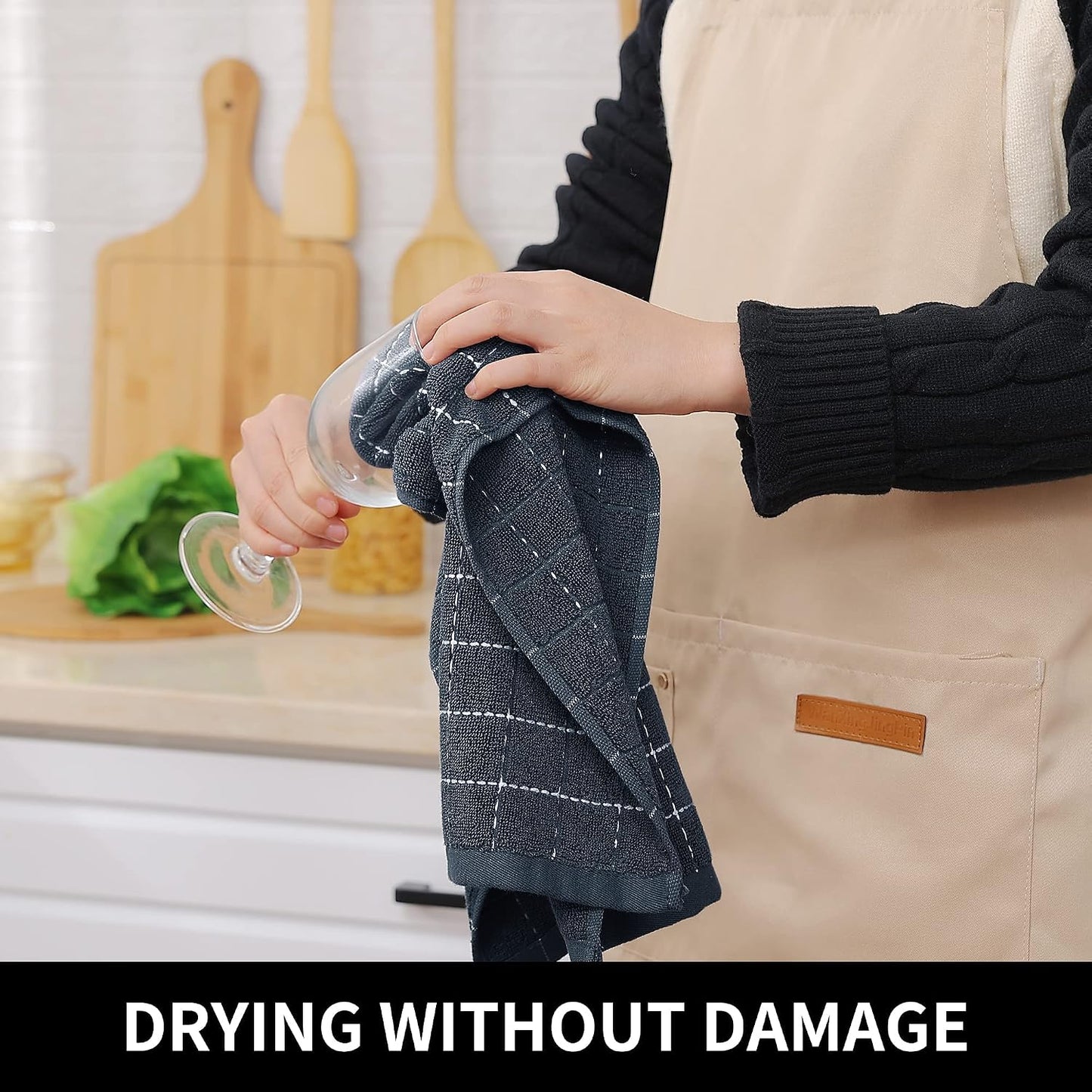 Homaxy 100% Cotton Terry Kitchen Towels, 18 Pack, Dark Grey | Ultra Soft and Absorbent Dish Towels for Kitchen