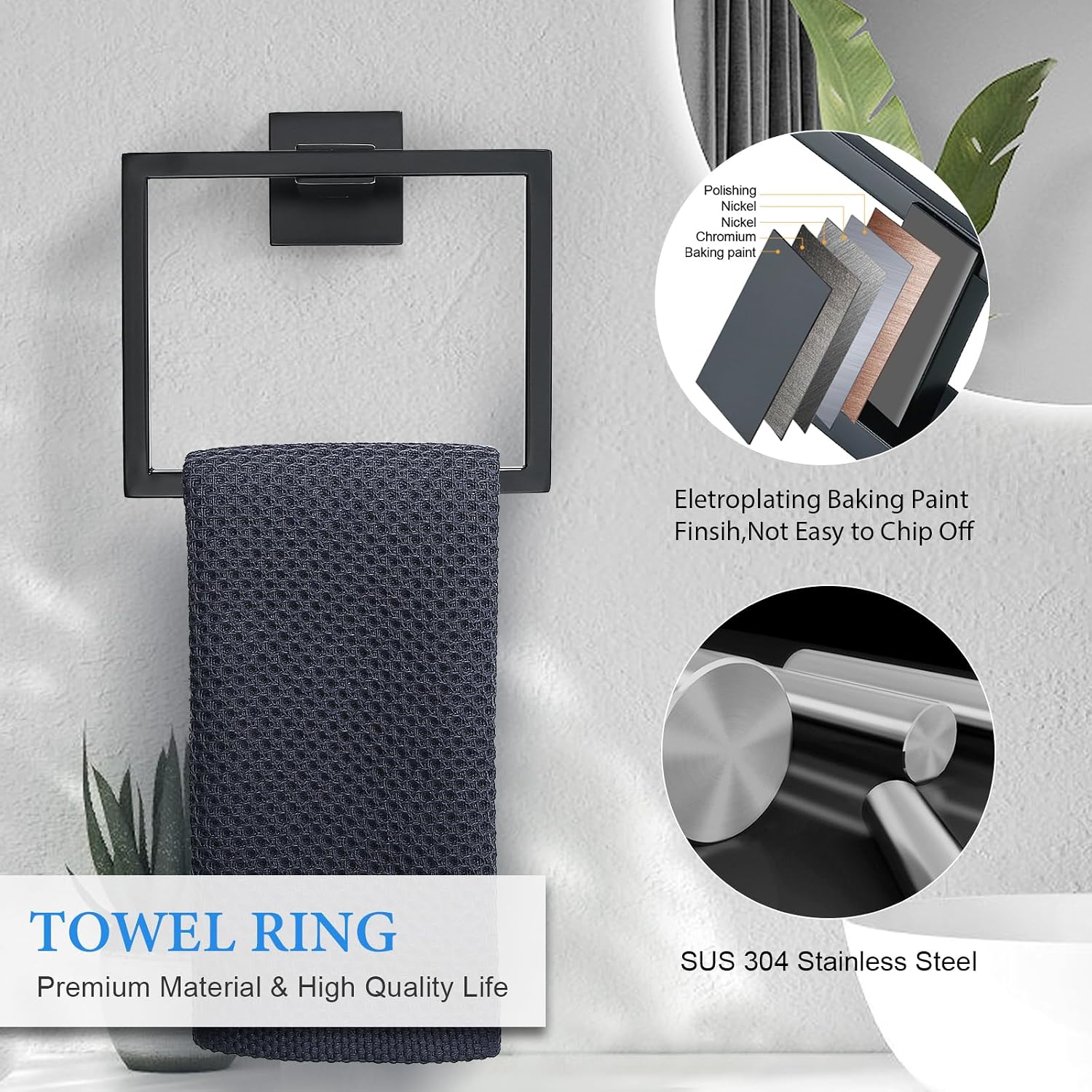 6-Piece Black Bathroom Hardware Set 23.6 Inch Towel Bar Set Double Towel Bar Towel Ring Coat Hook and Toilet Paper