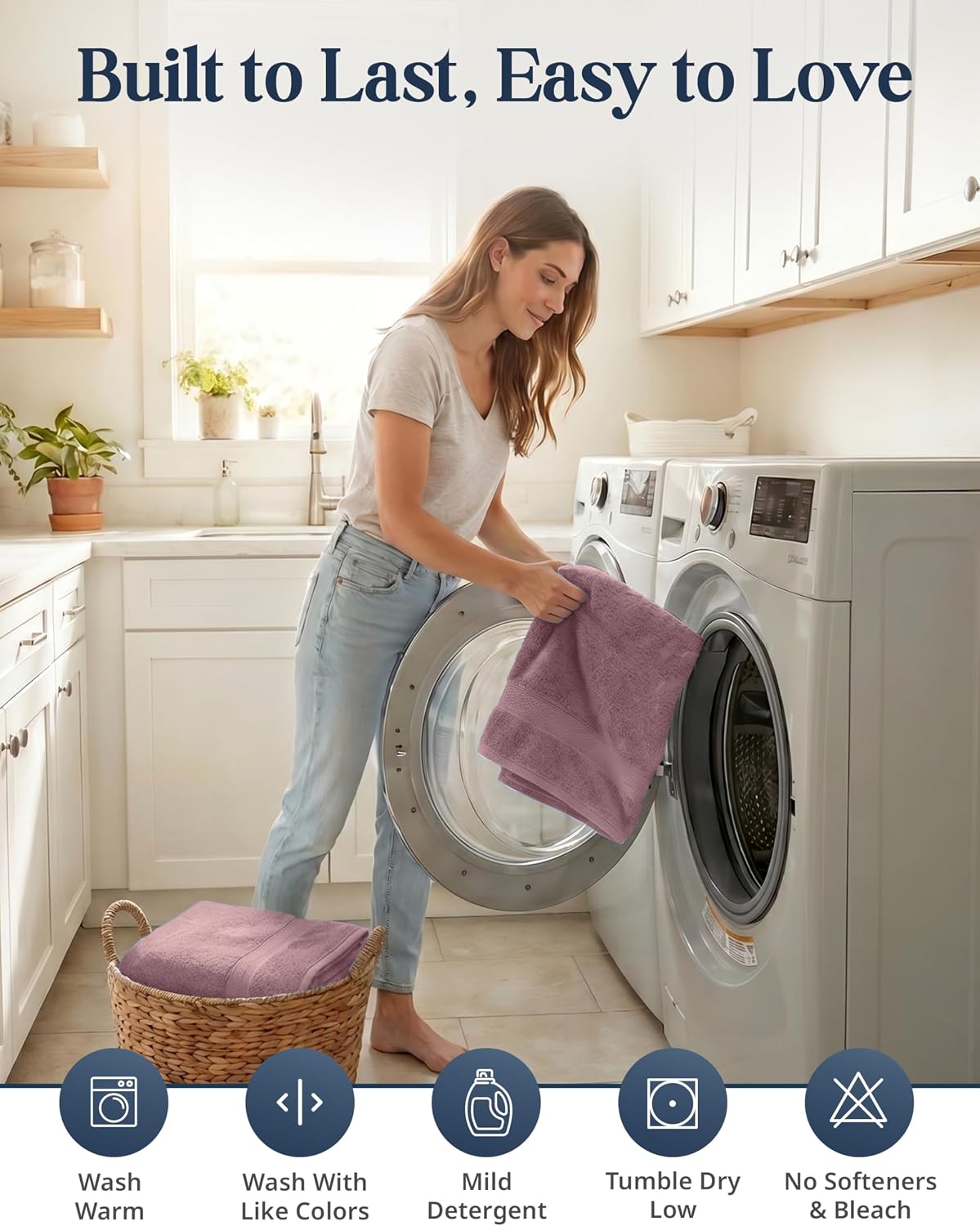 LANE LINEN Bath Towel Set Absorbent Quick Dry 100% Cotton - Wishful Mauve | Cotton Bath Towel Set - OEKO-TEX Certified