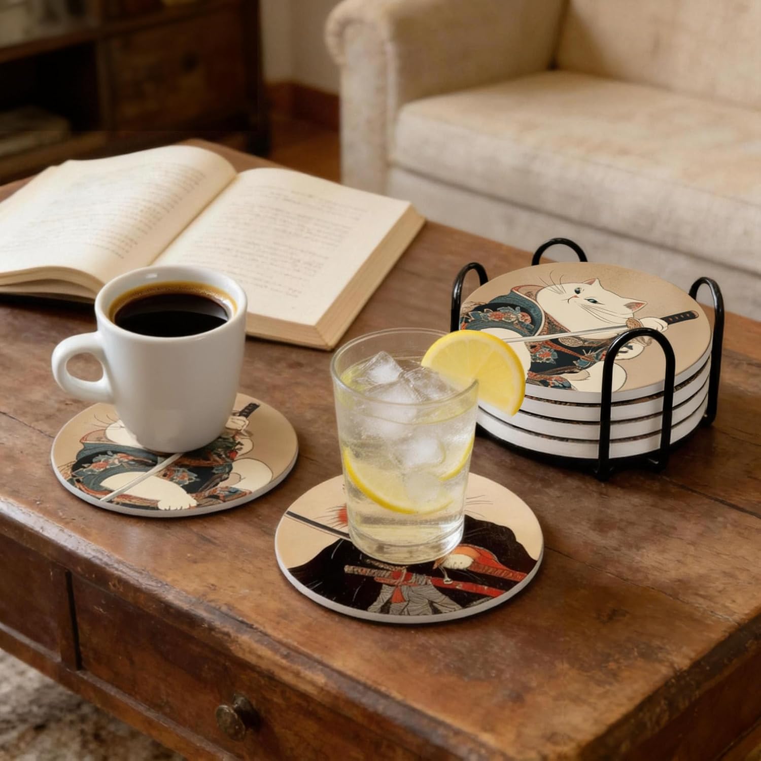 Round Absorbent Ceramic Stone Coasters / Set of 6