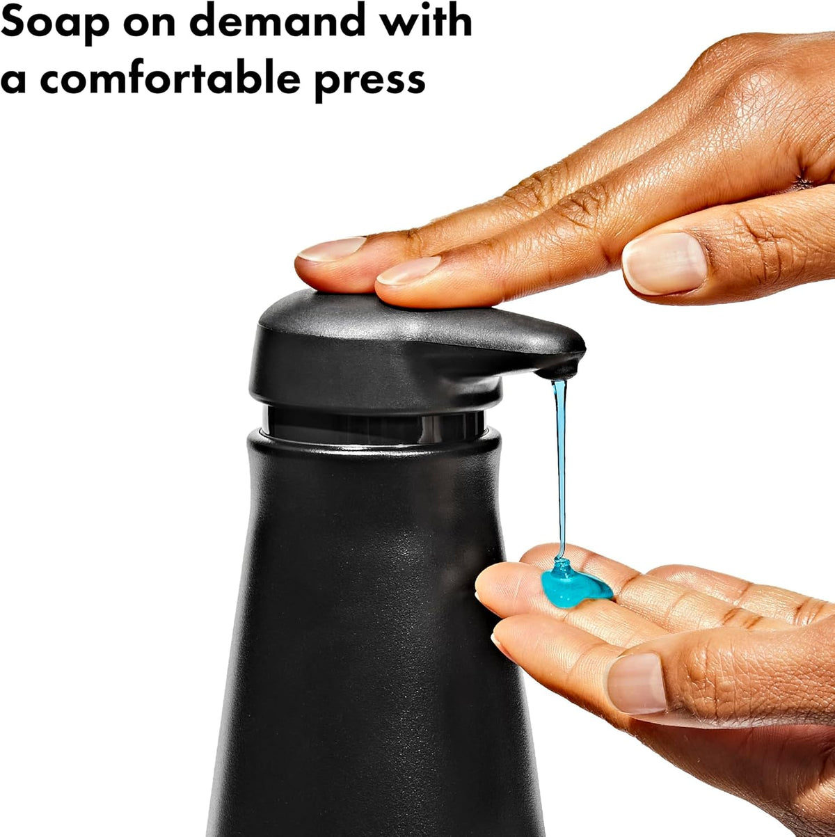 OXO Good Grips Stainless Steel Easy Press Soap Dispenser - Matte Black | 15 oz Capacity, One-Handed Press