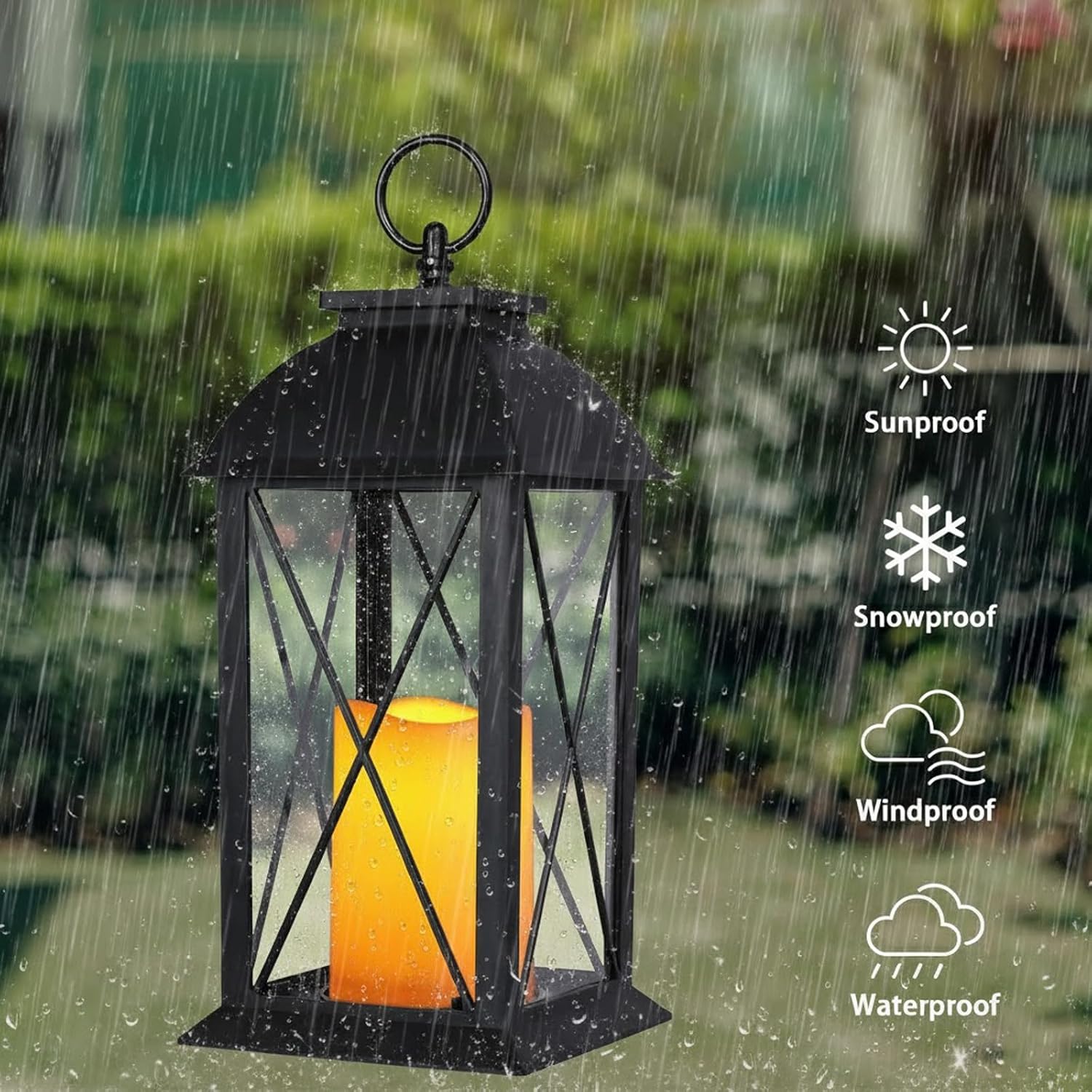 Bdor 13 Inch Outdoor Decorative Lanterns with LED Candle Timer 2 Pack Cross | Battery powered convenience, cozy
