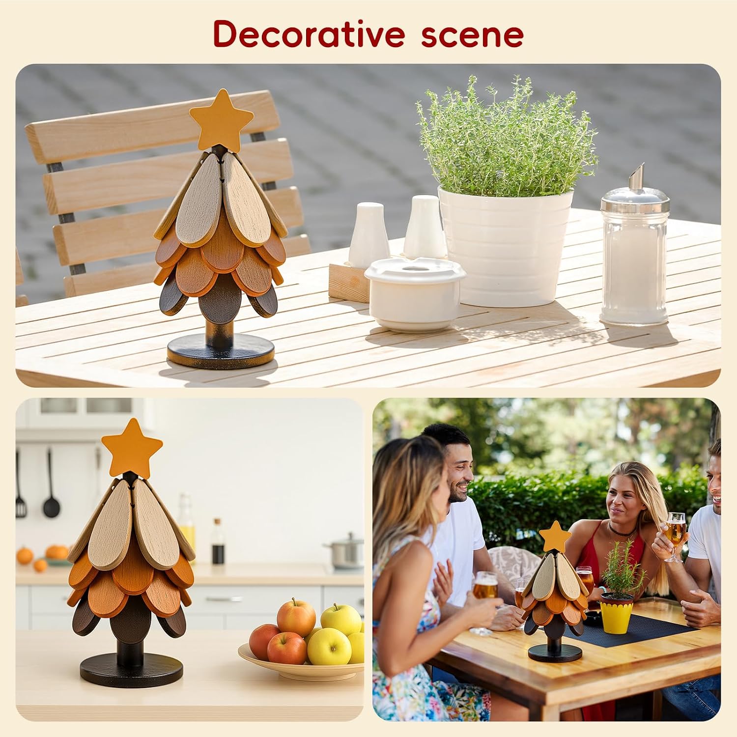 Wooden Trivet Tree Set / Star / Natural