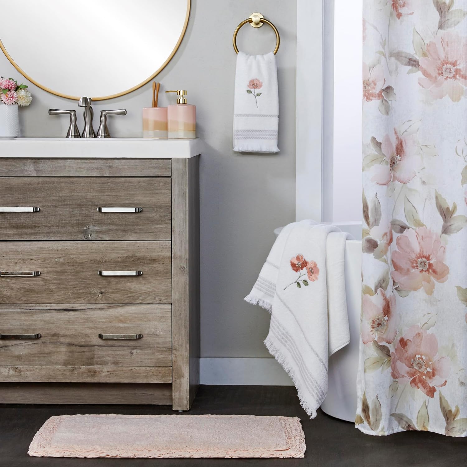 SKL Home Misty Floral Hand Towel Set-2pc, Premium 100% Cotton, White | 600 GSM weight. Spa-level quality. Soft &