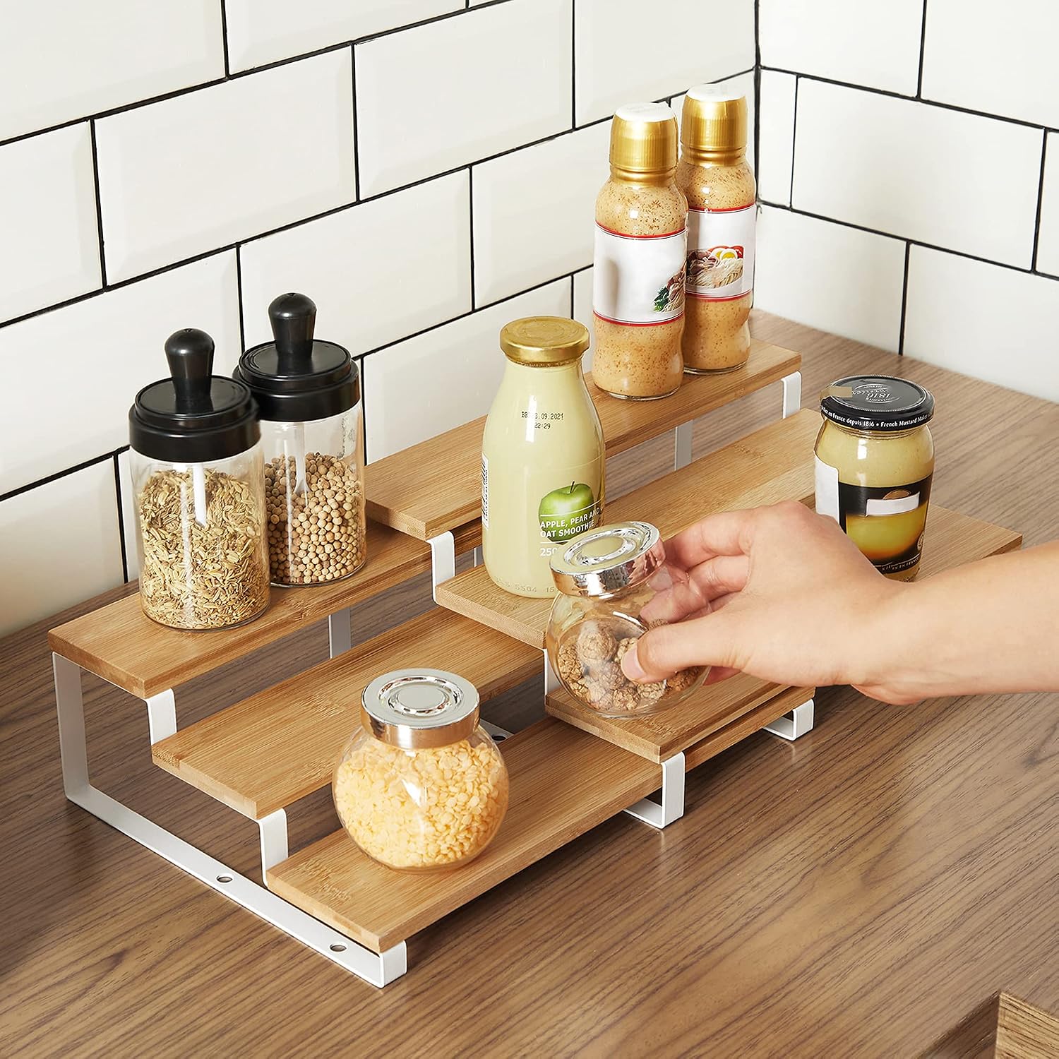 SONGMICS 6-Piece Spice Racks Bundle, 4-Pack Spice Shelves, 2-Pack 3-Tier Spice Organizers, for Kitchen Cabinet Pantry