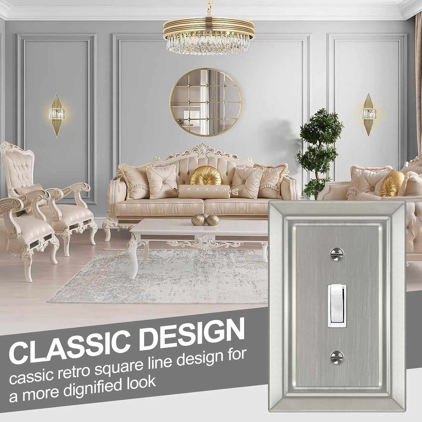 Metal Wall Plate for Light Switch, Applicable to Single Toggle, 6 Pack | Decorative Brushed Nickel Light Switch Cover