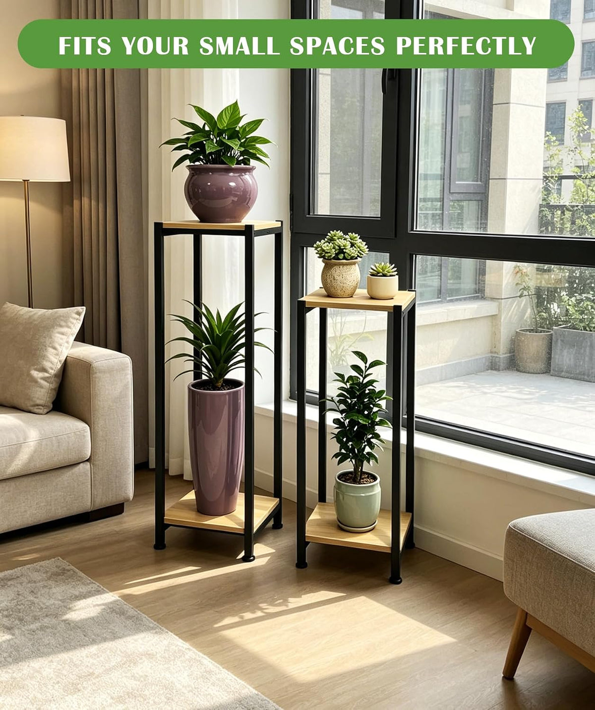 Dipion 40 Inch Tall Plant Stand Indoor,2 Tier Pedestal Stand,Yellow Oak | Rock-Solid Stability,Adjustable Feet,0.8x0.8"