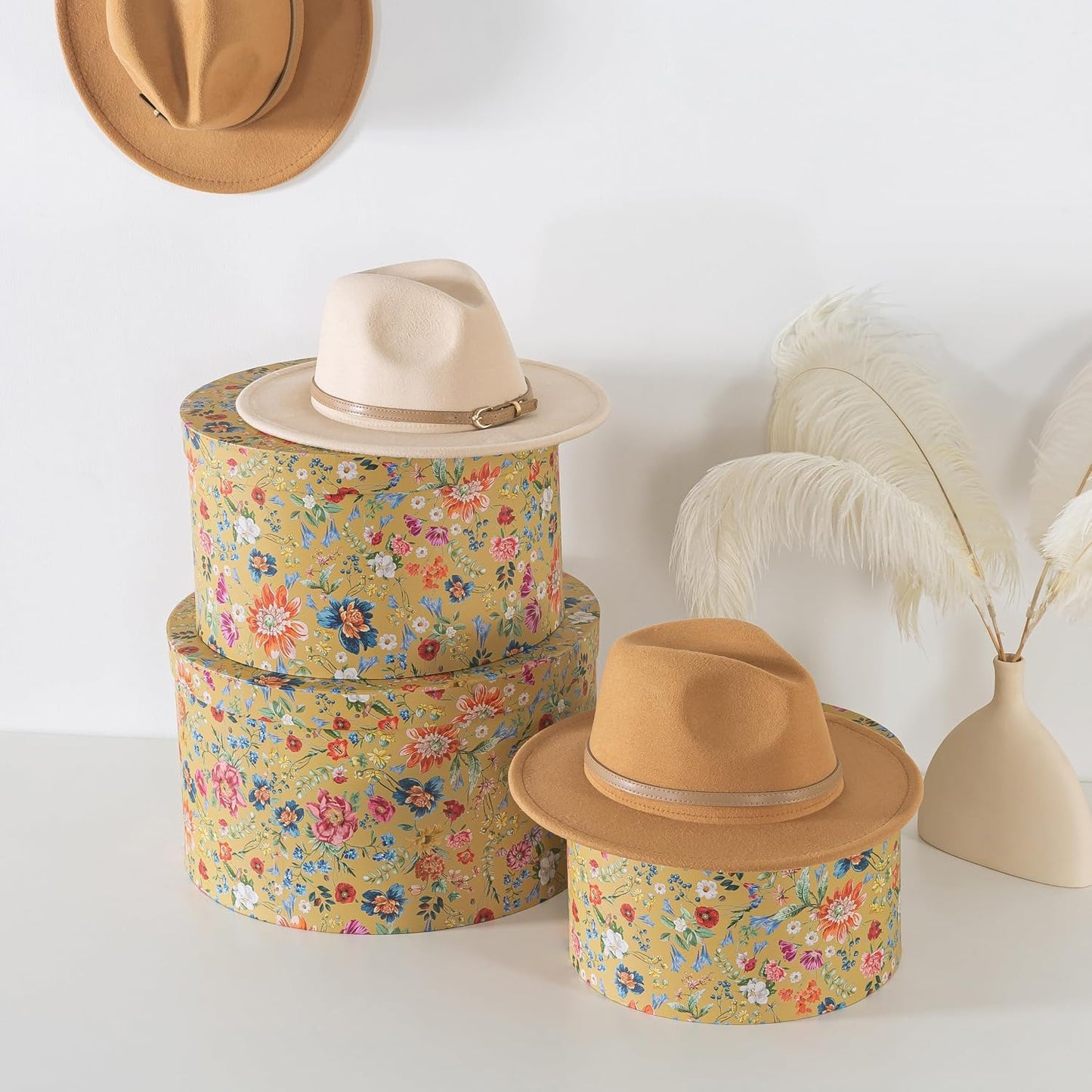 Round Hat Boxes / Botanica Bliss Gold / Set of 3