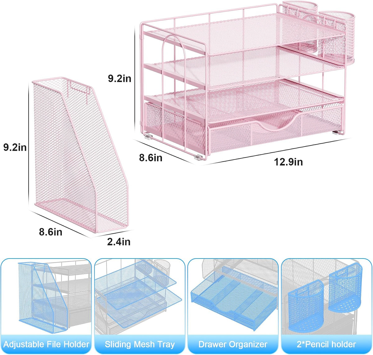 gianotter Desk Organizers and Accessories with File Holder, 4-Tier Desk Accessories & Workspace Organizers with Drawer